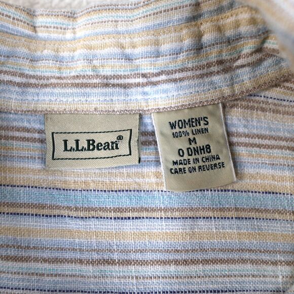LL Bean 100% Linen Shirt Womens Medium Long Sleeve Striped - Picture 3 of 7